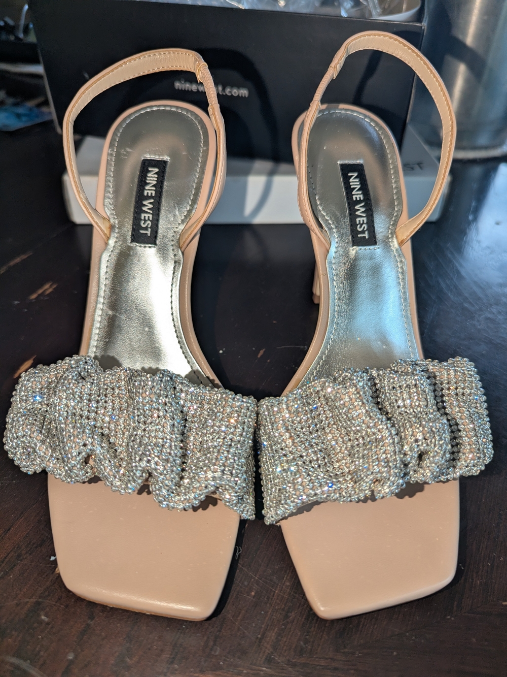 Nine West Beige Nude Bejeweled Slingback Heels
